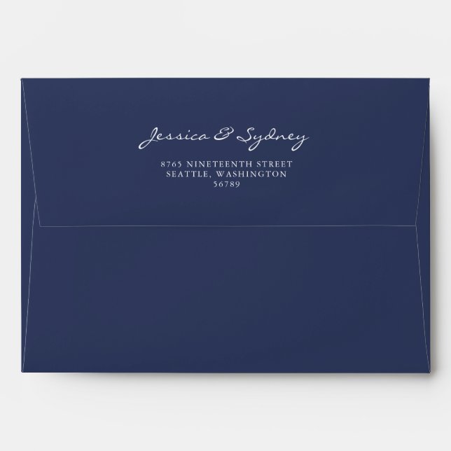 Minimalist Navy Blue Script Return Address Envelope (Back (Top Flap))