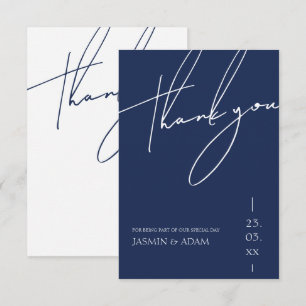 Minimalist Navy Blue Script Typography Wedding Thank You Card