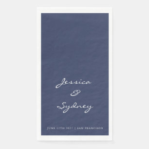 Minimalist Navy Blue Script Wedding Custom Napkin