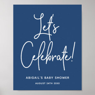 Minimalist Navy Blue Shower Welcome Celebrate Sign