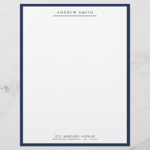 Minimalist Navy Blue Simple Line Name Address Letterhead