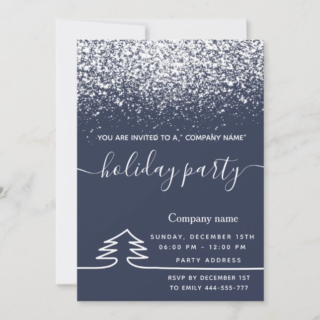 Minimalist navy blue snow  holiday party corporate invitation (Front)