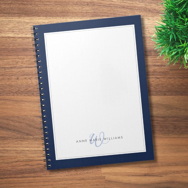 Minimalist Navy Blue Two Border Monogram  Notebook (Creator Uploaded)