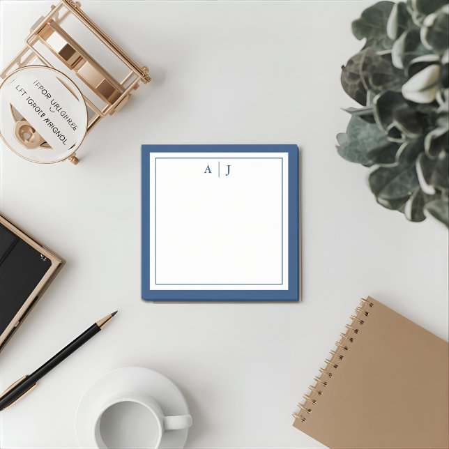 Minimalist Navy Blue Two Border Monogram Post-it Notes (Creator Uploaded)