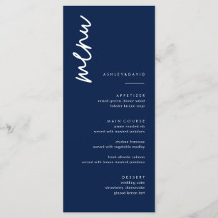 Minimalist Navy Blue Wedding Menu Cards