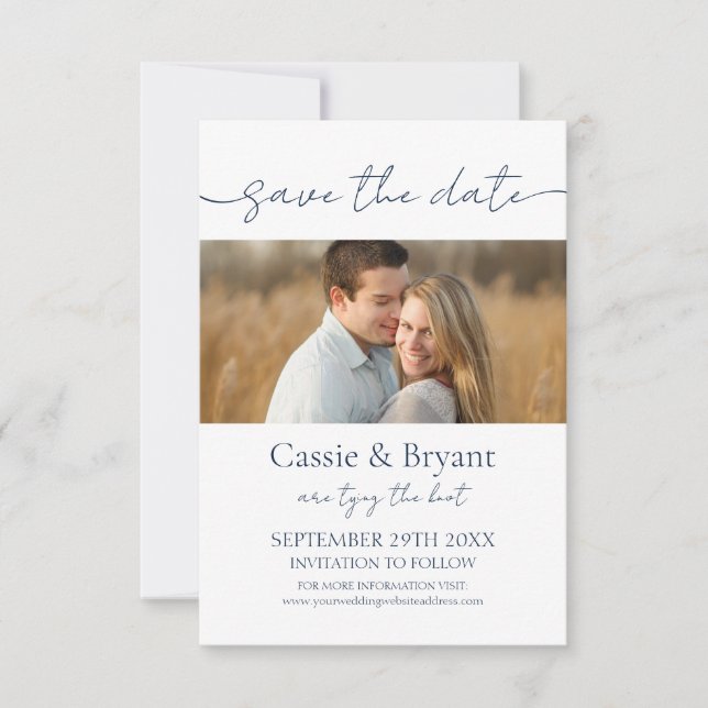 Minimalist Navy Blue Wedding Save the Date (Front)