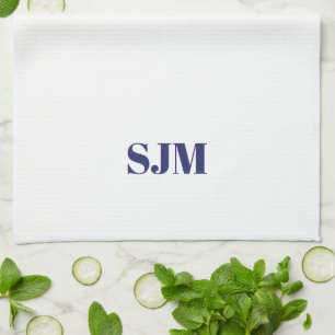 Minimalist navy blue white Custom monogram Kitchen Towel