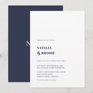 Minimalist Navy Blue White Wedding Invitation