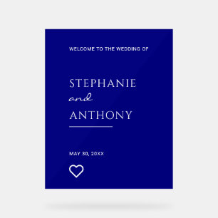 Minimalist Navy Blue with Heart Modern Wedding  Acrylic Sign
