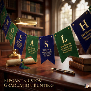 Minimalist Navy & Forest Green Custom Graduation Bunting Flags