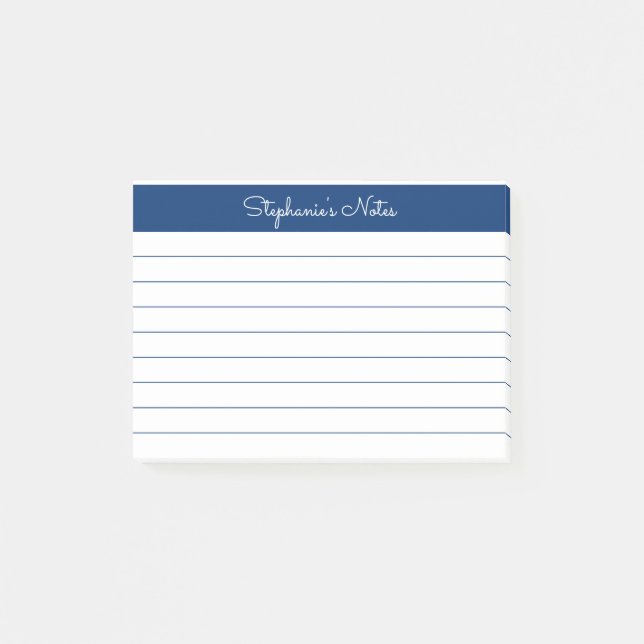 Minimalist Navy Lined Personalized Post-it Notes (Front)