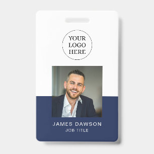 Minimalist Navy Professional Employee Photo QR ID Badge
