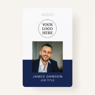 Minimalist Navy Professional Employee Photo QR ID Badge