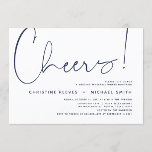 Minimalist Navy Script Wedding Rehearsal Dinner Invitation