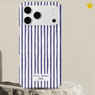 Minimalist Navy Striped Watercolor Custom Name Bow