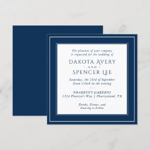 Minimalist Navy Wedding Simple Elegant White Invitation