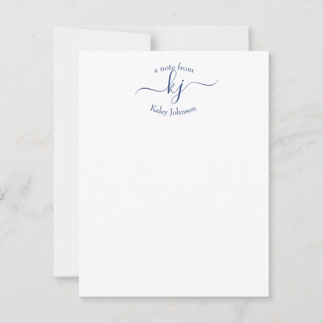 Minimalist Navy White 2 Monogram Name Note Card (Front)