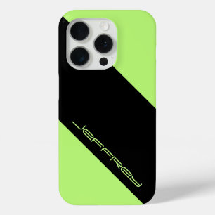 Minimalist Neon Green & Black Personalized Name iPhone 15 Pro Case