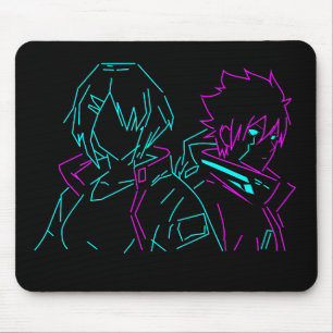 Minimalist Neon pink & Blue Cyberpunk Anime Couple Mouse Pad
