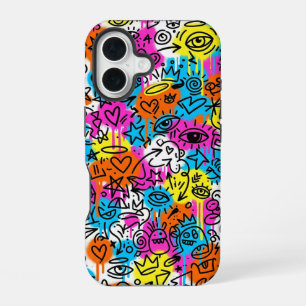 Minimalist Neon Scribble Doodle iPhone 16 case 