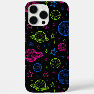 Minimalist Neon Space & Planets Night Sky Pattern iPhone 16 Pro Max Case