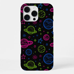 Minimalist Neon Space & Planets Night Sky Pattern iPhone 16 Pro Max Case