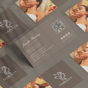 Minimalist Neutral Beige Beauty QR code  Business Card