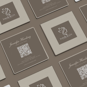 Minimalist Neutral Beige Beauty QR code  Square Business Card