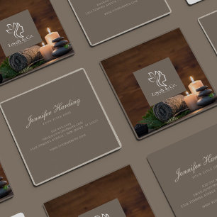 Minimalist Neutral Beige Beauty Square with photo Business Card