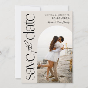 Minimalist Neutral Beige Modern Photo Wedding Save The Date