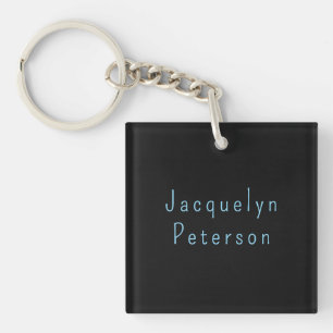 Minimalist Neutral Black Blue Elegant Modern Name Keychain