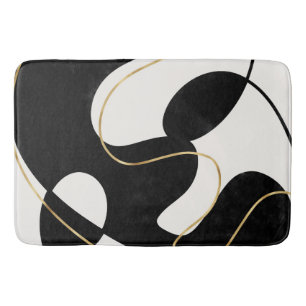 Minimalist Neutral Black Gold Abstract Bath Mat