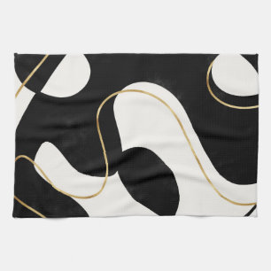Minimalist Neutral Black Gold Abstract Kitchen Towel