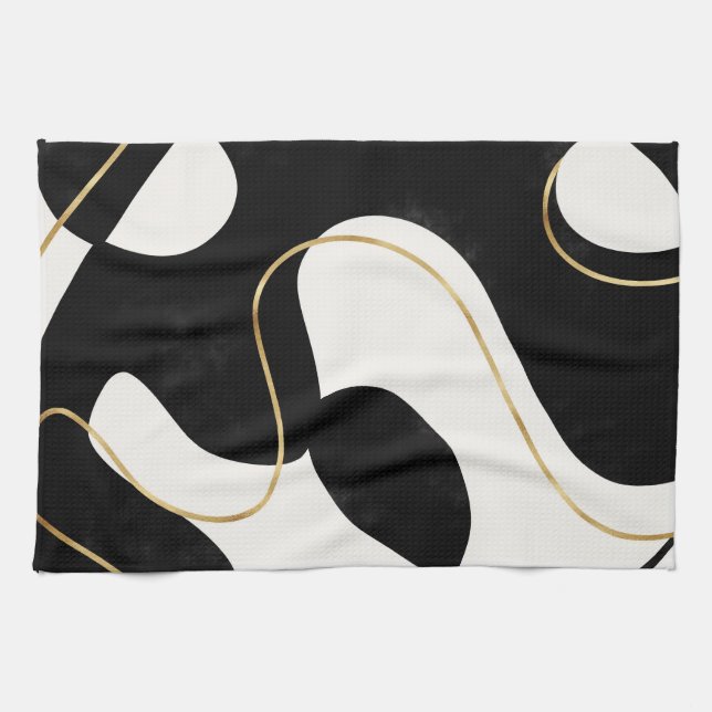 Minimalist Neutral Black Gold Abstract Kitchen Towel (Horizontal)