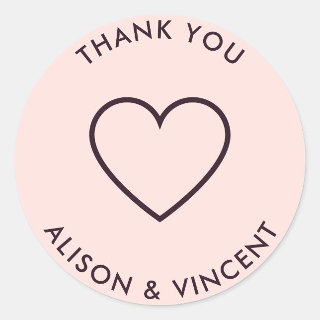 Minimalist Neutral Blush Pink Wedding Thank You Classic Round Sticker (Front)