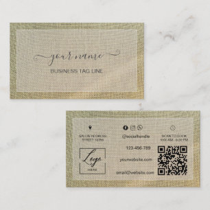 Minimalist Neutral Branding Rustic Beige Linen  Business Card