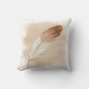 Minimalist Neutral Brown Paint Stroke Single Feath Throw Pillow