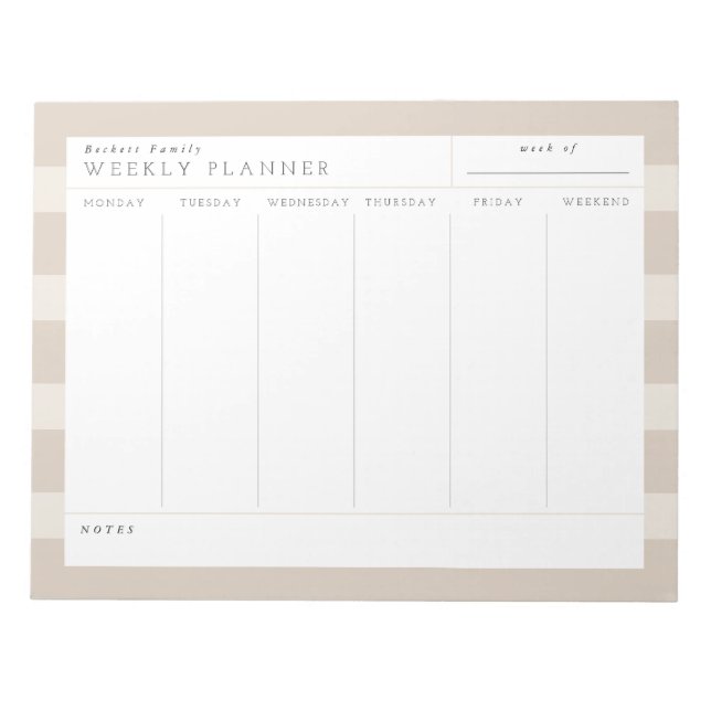 Minimalist Neutral Family Weekly Planner Notepad (Front)