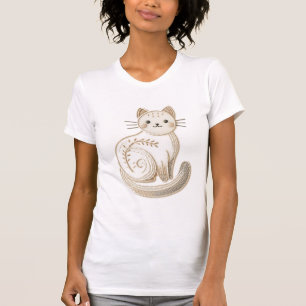 Minimalist Neutral Kitty Boho Embroidered Cat T-Shirt