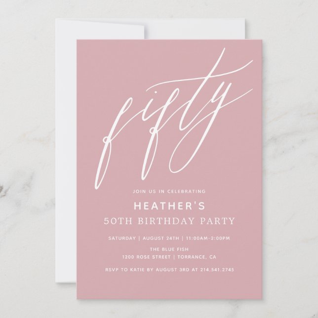 Minimalist Neutral Pink Fifty 50th Birthday Party Invitation (Front)