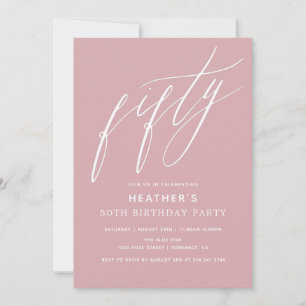 Minimalist Neutral Pink Fifty 50th Birthday Party Invitation