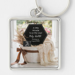Minimalist Neutral pregnancy announcement keepsake Keychain