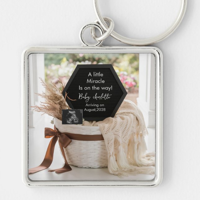 Minimalist Neutral pregnancy announcement keepsake Keychain (Front)