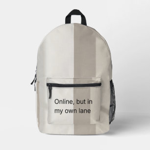 Minimalist Neutral Striped Online In My Own Lane Printed Backpack