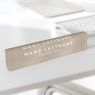 Minimalist Neutral Tan Beige Modern Elegant Simple Nameplate