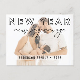 Minimalist New Year New Beginnings Photo Holiday Postcard