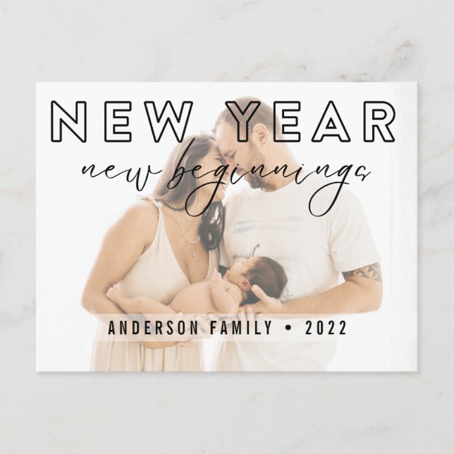 Minimalist New Year New Beginnings Photo Holiday Postcard (Front)
