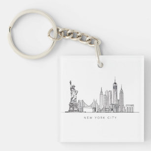 Minimalist New York City Skyline Line Art Keychain