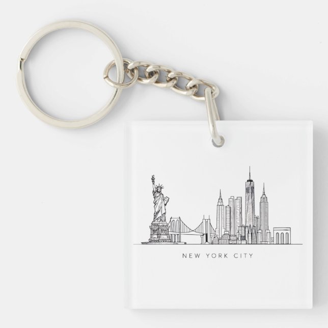 Minimalist New York City Skyline Line Art Keychain (Front)