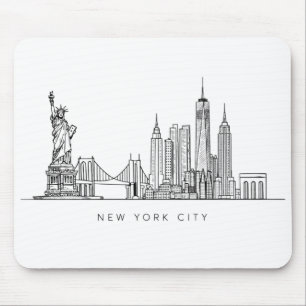 Minimalist New York City Skyline Line Art Mouse Pad